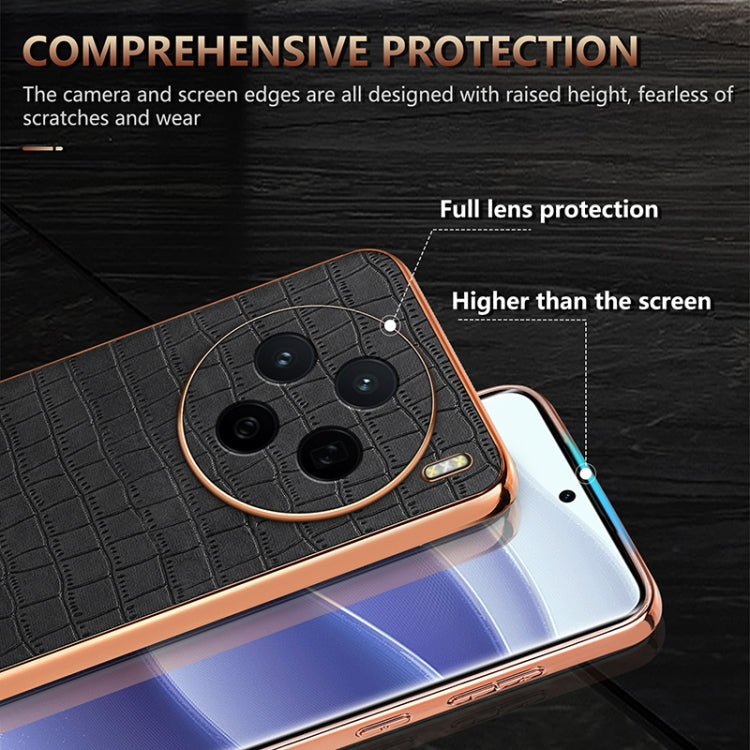 For vivo X200 AZNS Electroplated Frame Crocodile Texture Full Coverage Phone Case