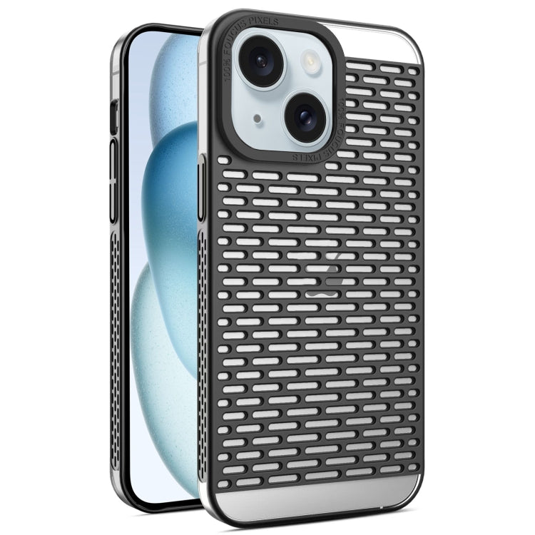 For iPhone 15 Plus Hollow Matte Electroplated PC Heat Dissipation Phone Case