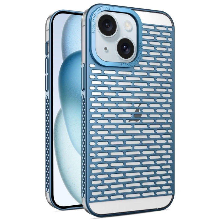 For iPhone 15 Plus Hollow Matte Electroplated PC Heat Dissipation Phone Case