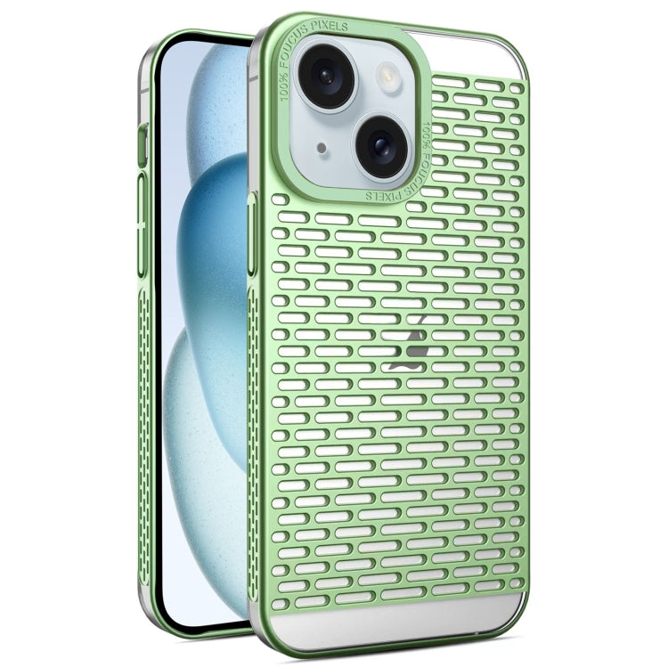 For iPhone 15 Plus Hollow Matte Electroplated PC Heat Dissipation Phone Case