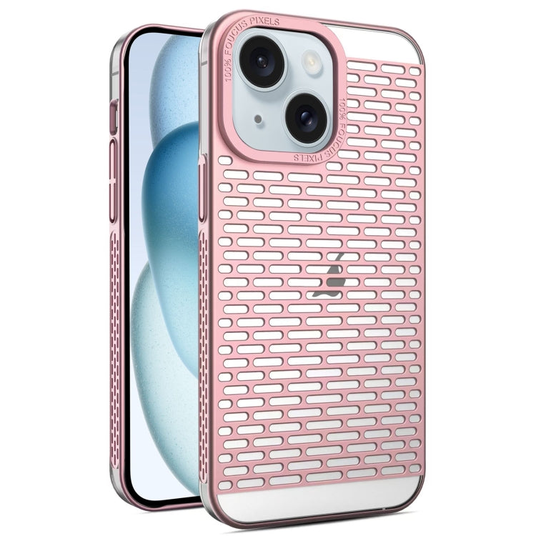 For iPhone 15 Hollow Matte Electroplated PC Heat Dissipation Phone Case