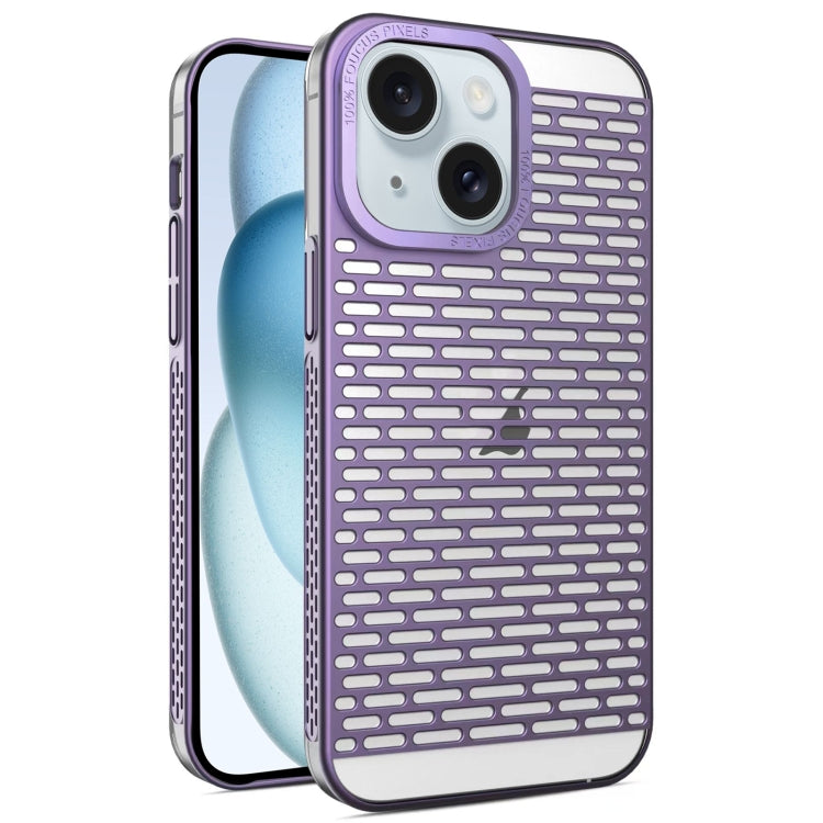 For iPhone 15 Hollow Matte Electroplated PC Heat Dissipation Phone Case