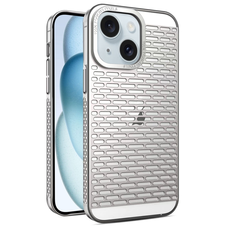 For iPhone 15 Hollow Matte Electroplated PC Heat Dissipation Phone Case