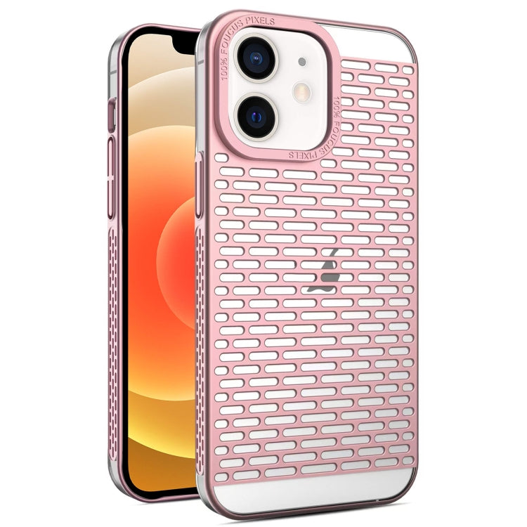 For iPhone 12 / 12 Pro Hollow Matte Electroplated PC Heat Dissipation Phone Case