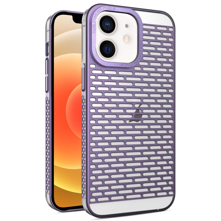 For iPhone 12 / 12 Pro Hollow Matte Electroplated PC Heat Dissipation Phone Case