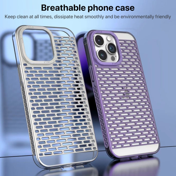 For iPhone 15 Pro Max Hollow Matte Electroplated PC Heat Dissipation Phone Case