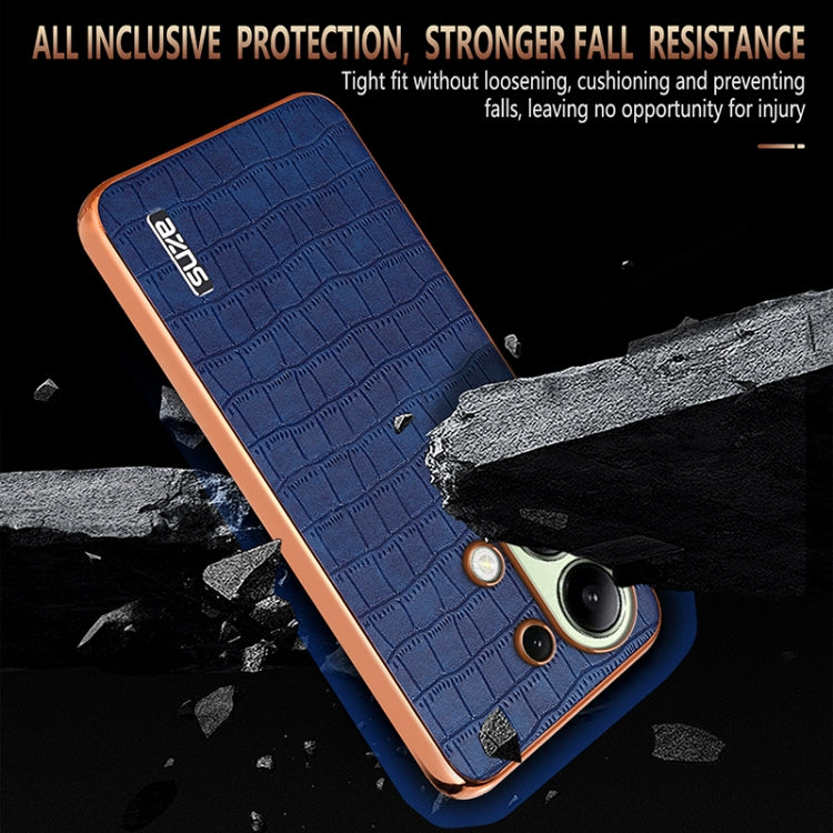 For Redmi Note 13 4G AZNS Electroplated Frame Crocodile Texture Full Coverage Phone Case