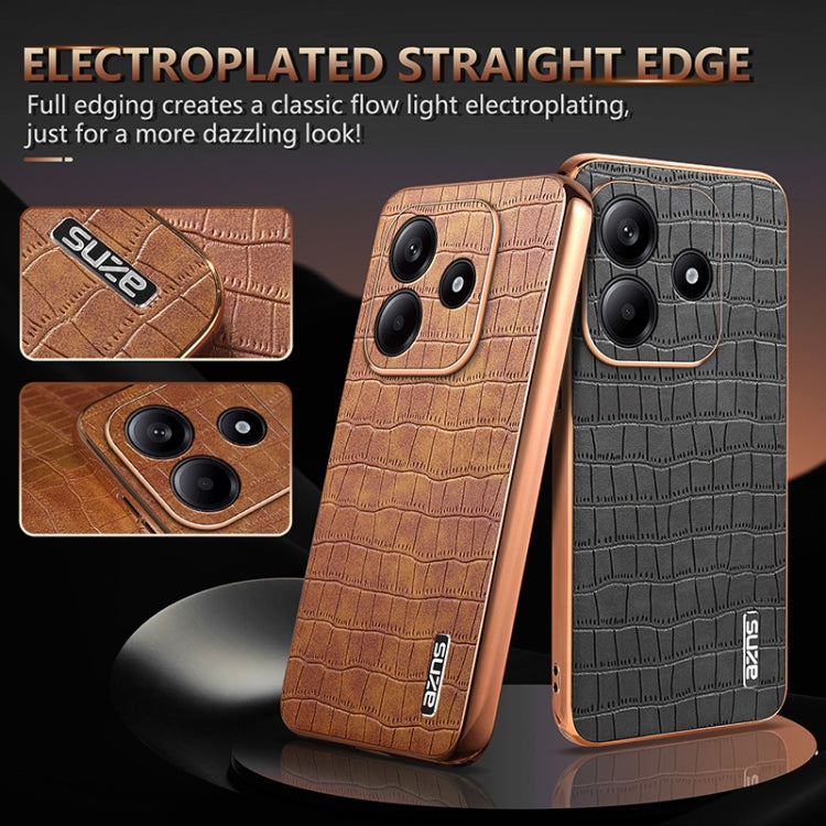 For Redmi Note 14 5G AZNS Electroplated Frame Crocodile Texture Full Coverage Phone Case