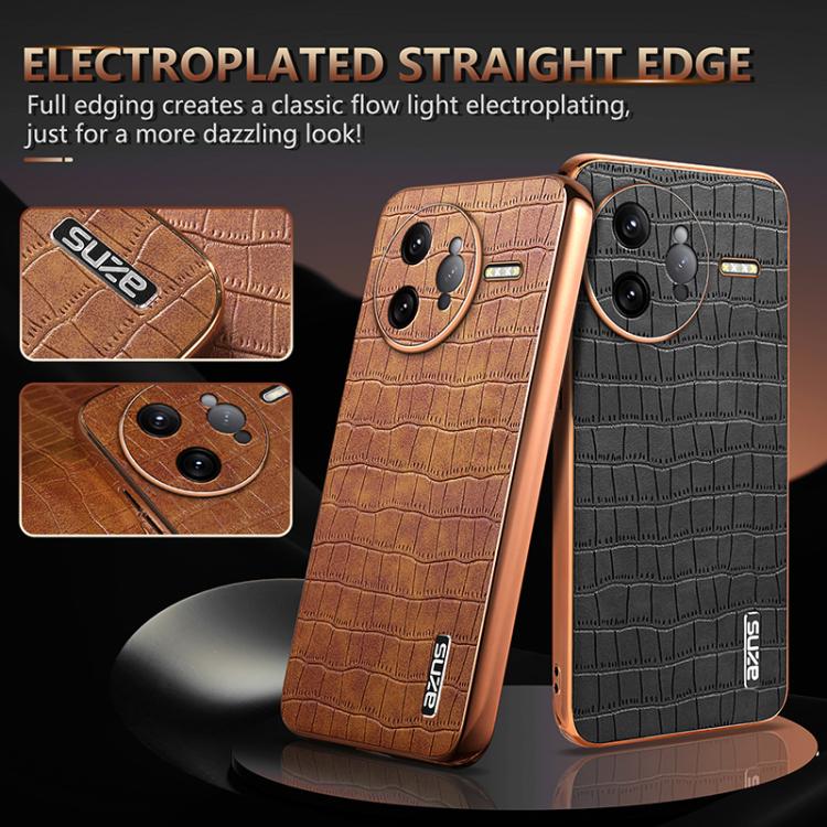 For Redmi K80 Pro AZNS Electroplated Frame Crocodile Texture Full Coverage Phone Case
