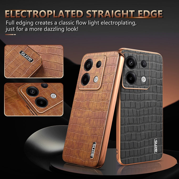 For Xiaomi Poco X6 AZNS Electroplated Frame Crocodile Texture Full Coverage Phone Case