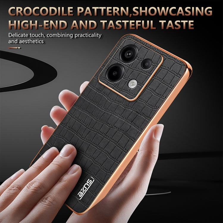 For Xiaomi Poco X6 AZNS Electroplated Frame Crocodile Texture Full Coverage Phone Case