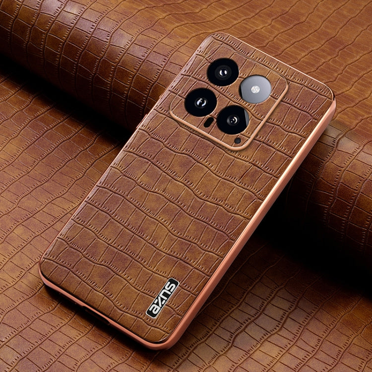 For Xiaomi 14 AZNS Electroplated Frame Crocodile Texture Full Coverage Phone Case