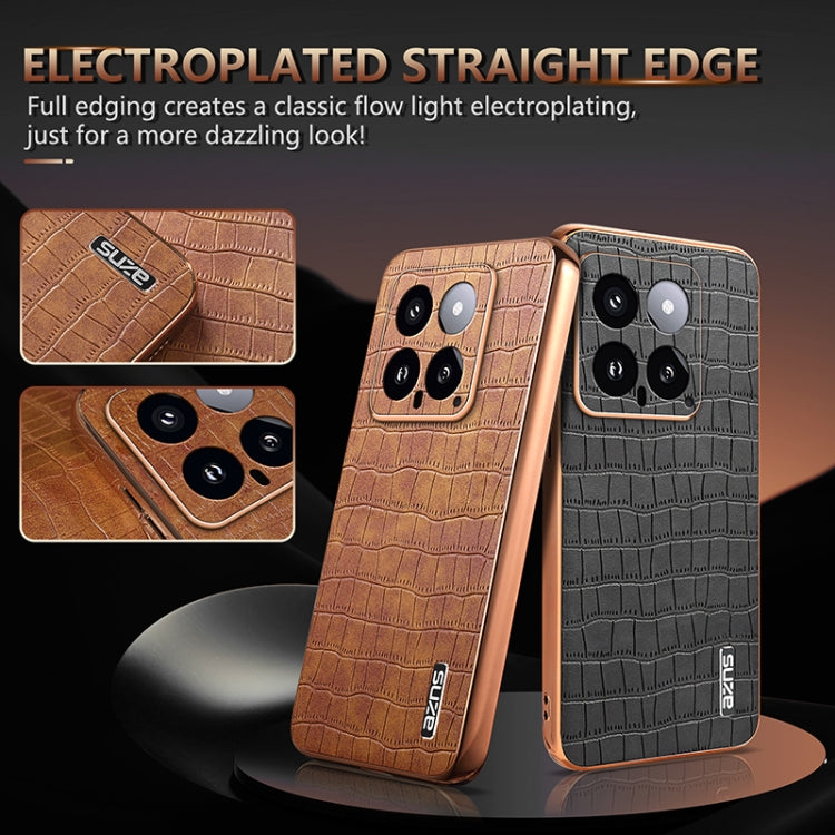 For Xiaomi 14 AZNS Electroplated Frame Crocodile Texture Full Coverage Phone Case
