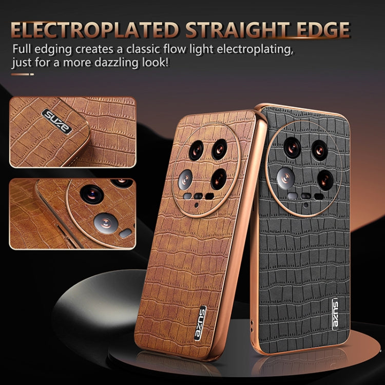 For Xiaomi 14 Ultra AZNS Electroplated Frame Crocodile Texture Full Coverage Phone Case