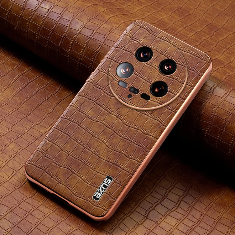 For Xiaomi 14 Ultra AZNS Electroplated Frame Crocodile Texture Full Coverage Phone Case