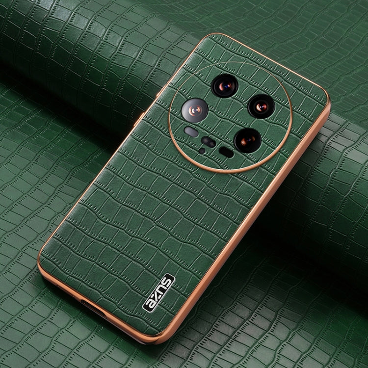 For Xiaomi 14 Ultra AZNS Electroplated Frame Crocodile Texture Full Coverage Phone Case