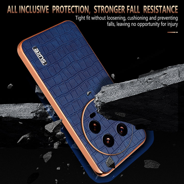 For Xiaomi 14 Ultra AZNS Electroplated Frame Crocodile Texture Full Coverage Phone Case