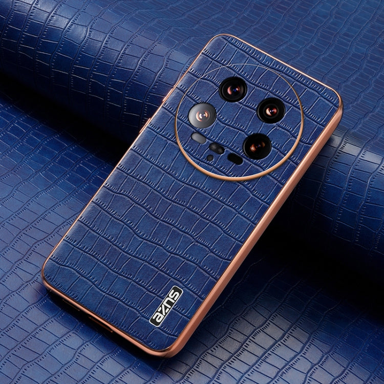 For Xiaomi 14 Ultra AZNS Electroplated Frame Crocodile Texture Full Coverage Phone Case