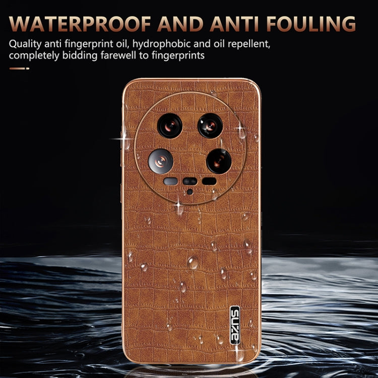 For Xiaomi 14 Ultra AZNS Electroplated Frame Crocodile Texture Full Coverage Phone Case