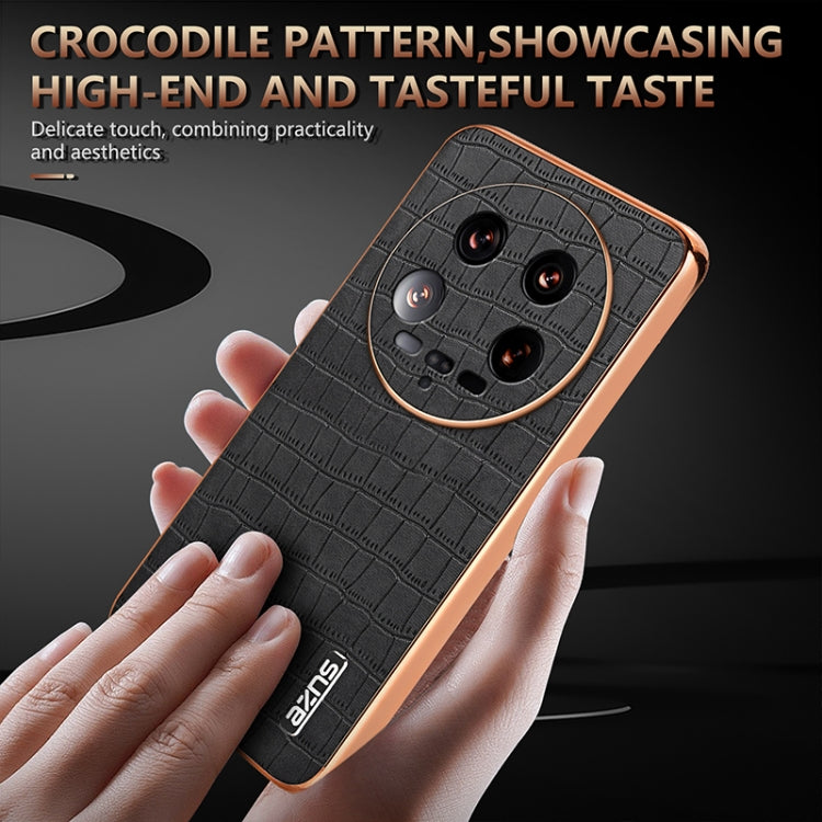 For Xiaomi 14 Ultra AZNS Electroplated Frame Crocodile Texture Full Coverage Phone Case