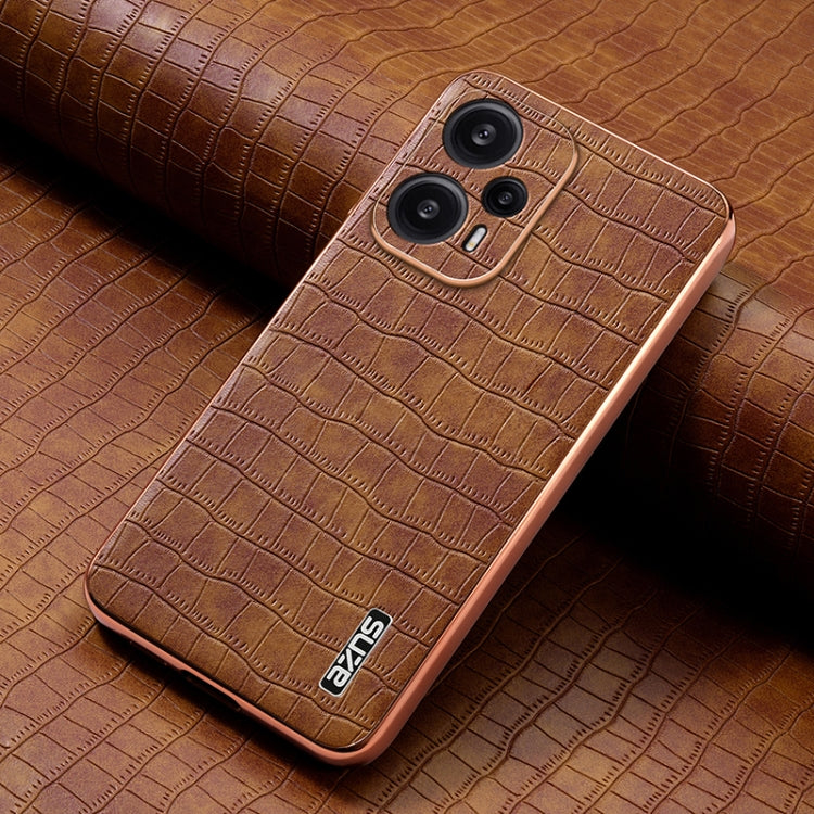 For Xiaomi Poco F5 AZNS Electroplated Frame Crocodile Texture Full Coverage Phone Case