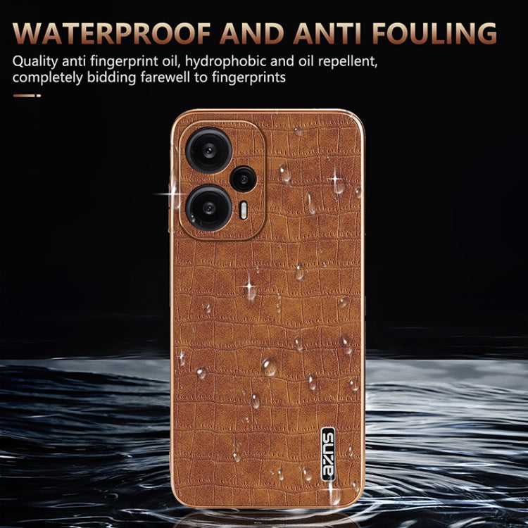 For Xiaomi Poco F5 AZNS Electroplated Frame Crocodile Texture Full Coverage Phone Case