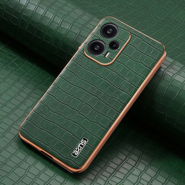 For Xiaomi Poco F5 AZNS Electroplated Frame Crocodile Texture Full Coverage Phone Case