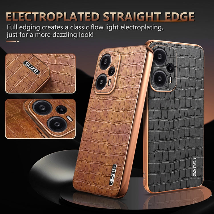 For Xiaomi Poco F5 AZNS Electroplated Frame Crocodile Texture Full Coverage Phone Case