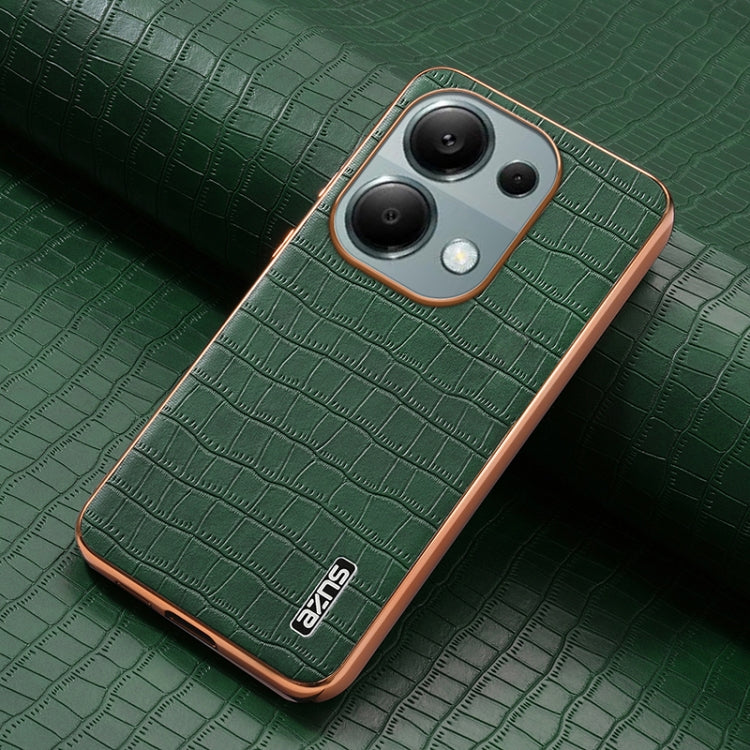 For Xiaomi Poco M6 Pro AZNS Electroplated Frame Crocodile Texture Full Coverage Phone Case