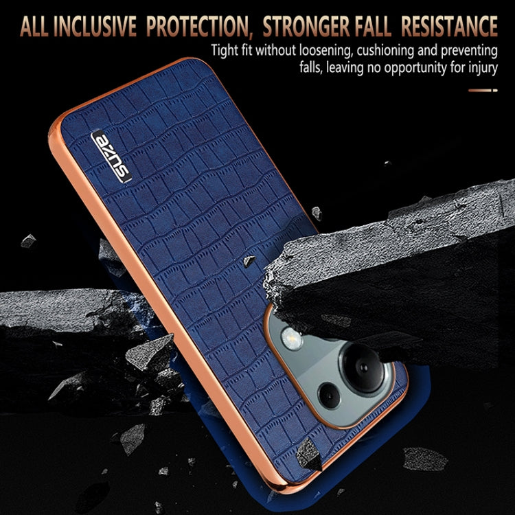 For Xiaomi Poco M6 Pro AZNS Electroplated Frame Crocodile Texture Full Coverage Phone Case
