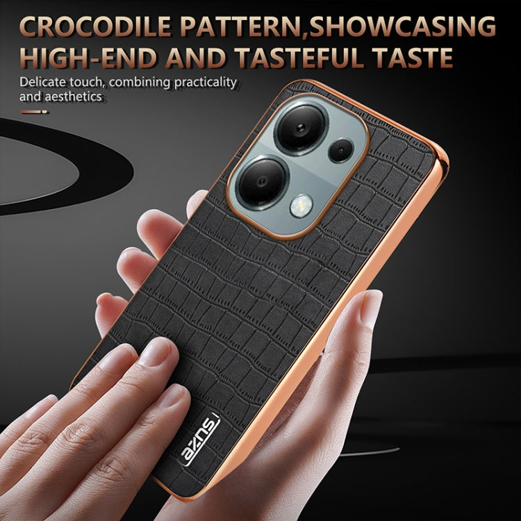 For Xiaomi Poco M6 Pro AZNS Electroplated Frame Crocodile Texture Full Coverage Phone Case