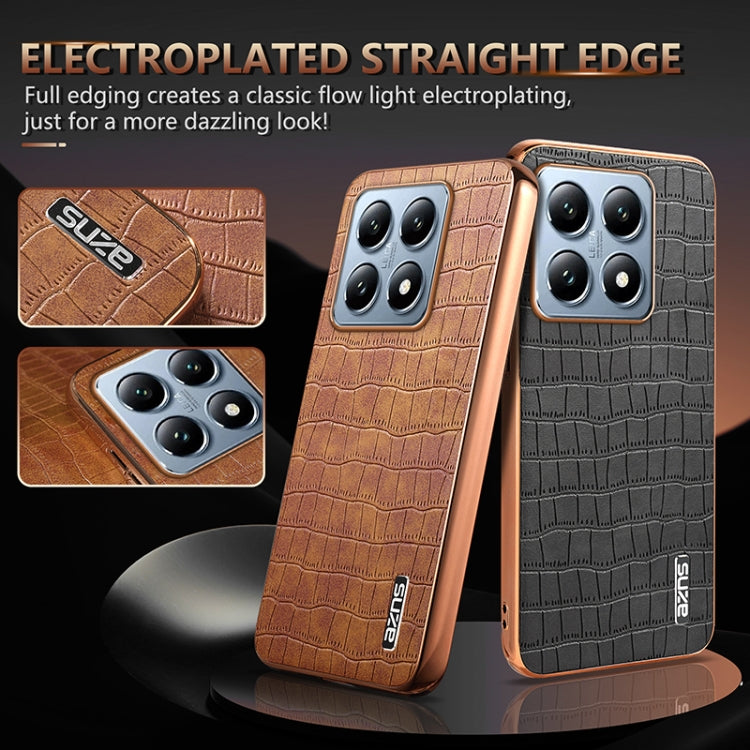 For Xiaomi 14T Pro AZNS Electroplated Frame Crocodile Texture Full Coverage Phone Case