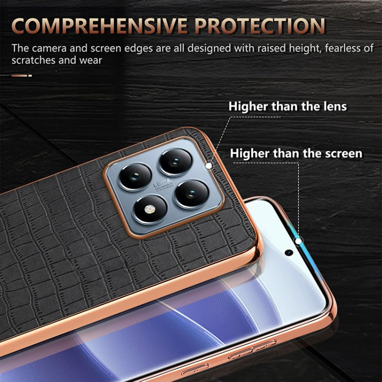 For Xiaomi 14T Pro AZNS Electroplated Frame Crocodile Texture Full Coverage Phone Case
