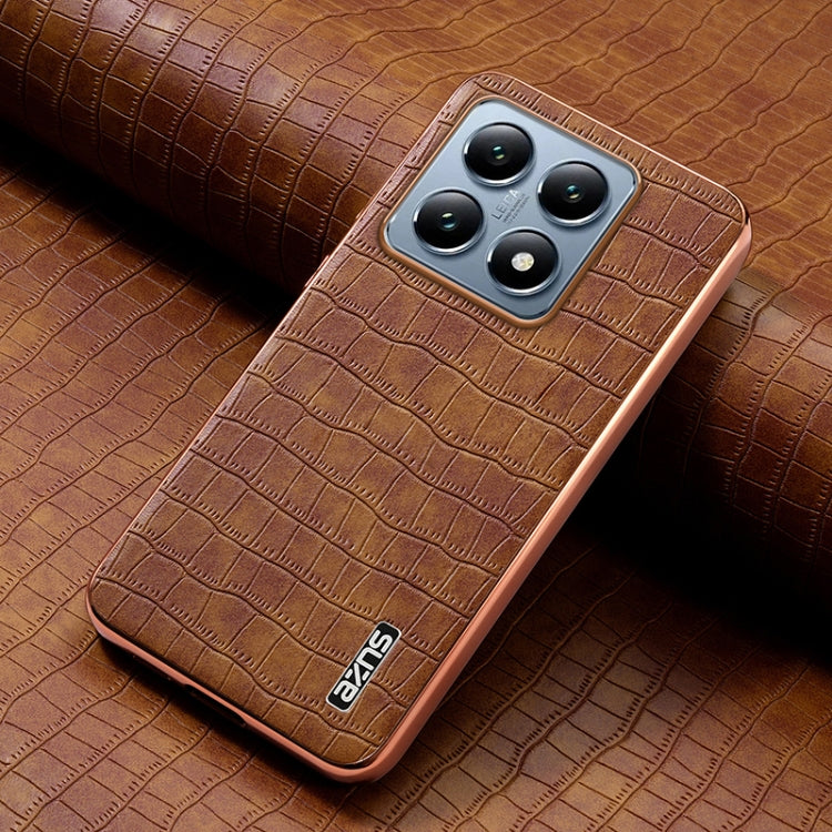 For Xiaomi 14T AZNS Electroplated Frame Crocodile Texture Full Coverage Phone Case
