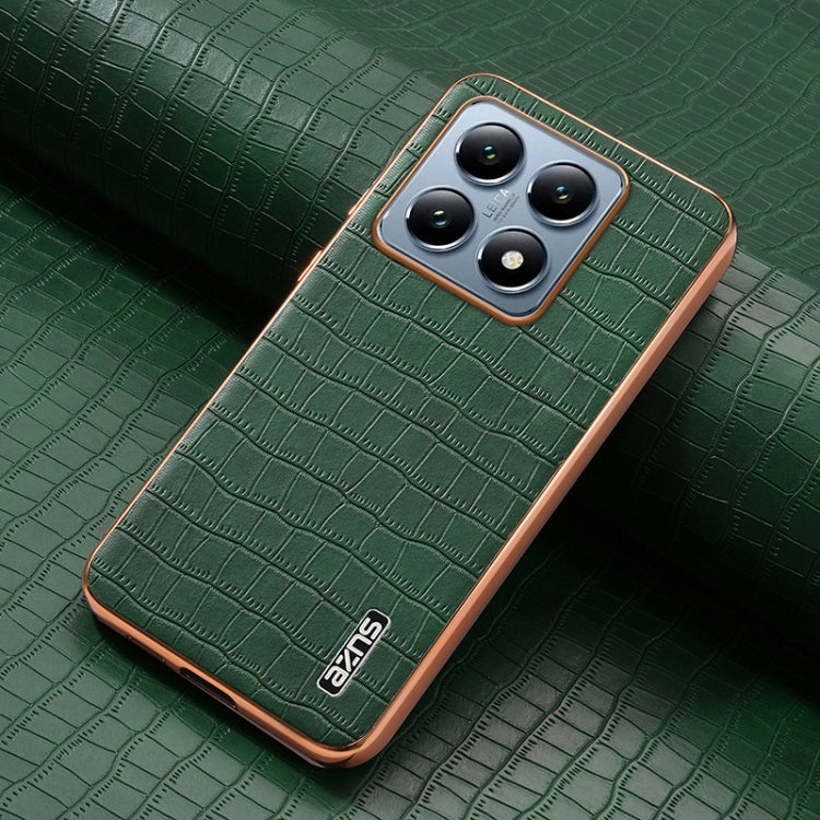 For Xiaomi 14T AZNS Electroplated Frame Crocodile Texture Full Coverage Phone Case