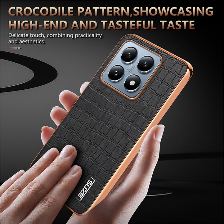 For Xiaomi 14T AZNS Electroplated Frame Crocodile Texture Full Coverage Phone Case