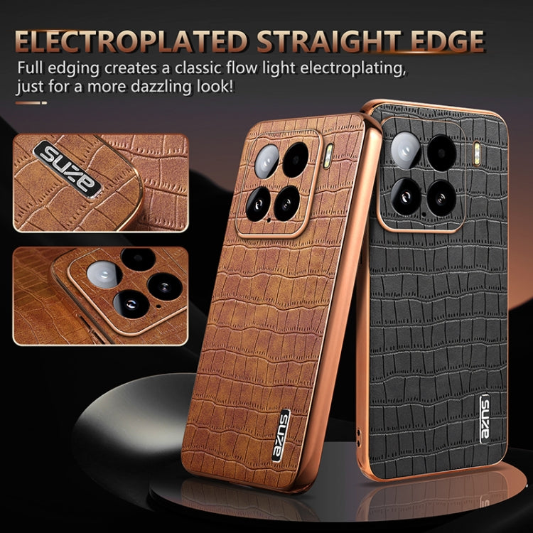 For Xiaomi 15 AZNS Electroplated Frame Crocodile Texture Full Coverage Phone Case