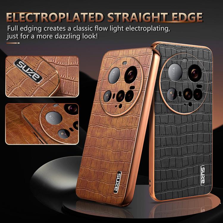 For Xiaomi 15 Ultra AZNS Electroplated Frame Crocodile Texture Full Coverage Phone Case