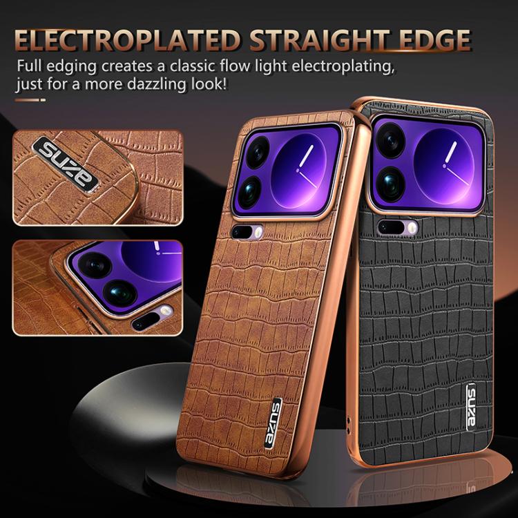 For Xiaomi 17 Pro Max AZNS Electroplated Frame Crocodile Texture Full Coverage Phone Case