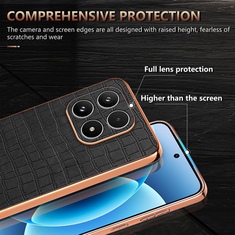 For Xiaomi 17 AZNS Electroplated Frame Crocodile Texture Full Coverage Phone Case