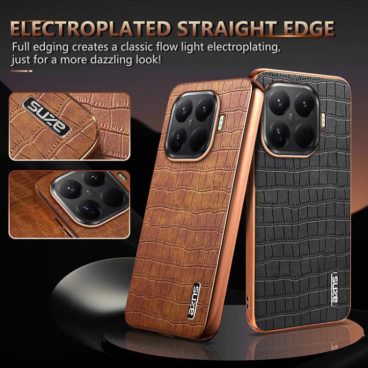 For Xiaomi 15T Pro 5G AZNS Electroplated Frame Crocodile Texture Full Coverage Phone Case