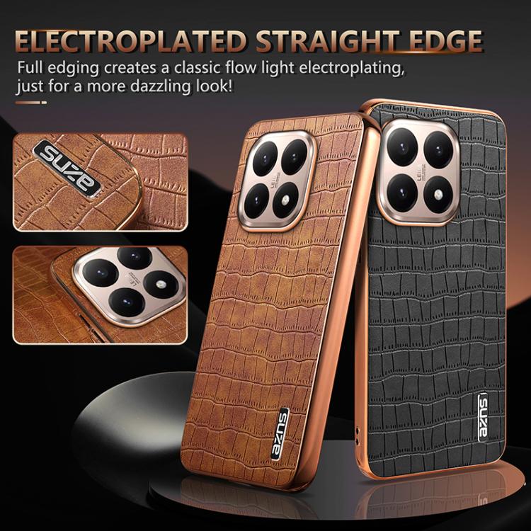 For Xiaomi 15T 5G AZNS Electroplated Frame Crocodile Texture Full Coverage Phone Case