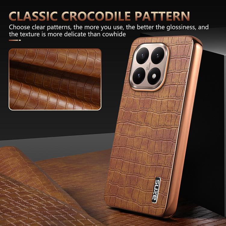 For Xiaomi 15T 5G AZNS Electroplated Frame Crocodile Texture Full Coverage Phone Case