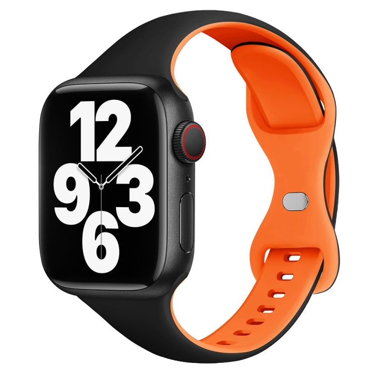For Apple Watch SE 2023 44mm Two Color Slim Butterfly Buckle Silicone Watch Band