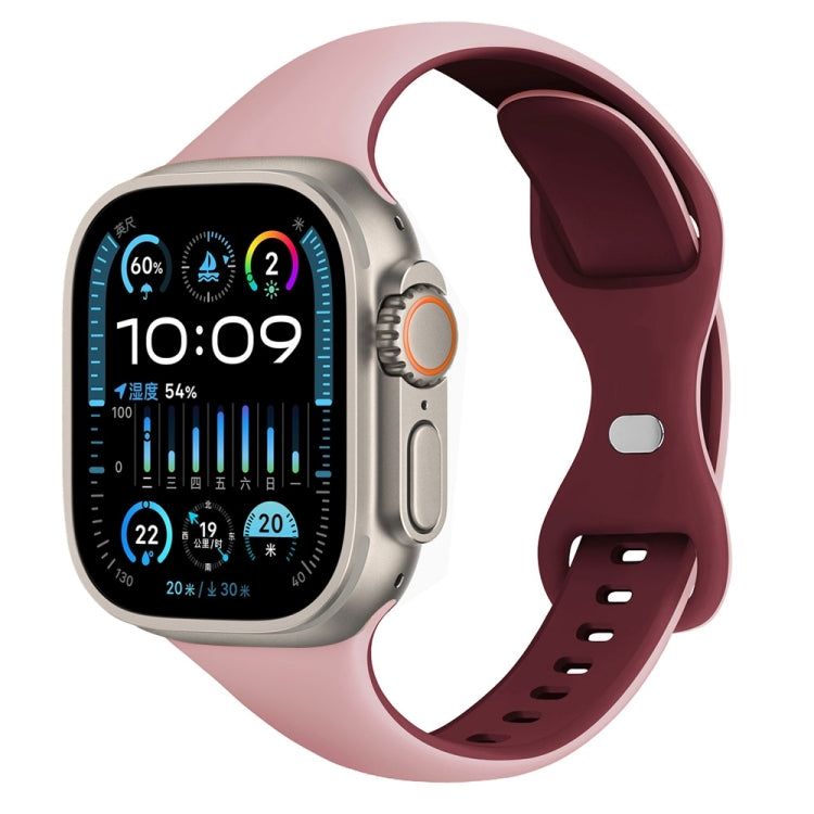 For Apple Watch Ultra 2 49mm Two Color Slim Butterfly Buckle Silicone Watch Band