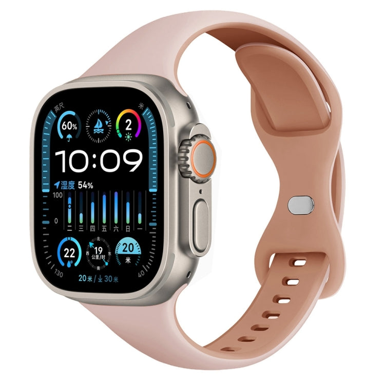For Apple Watch Ultra 2 49mm Two Color Slim Butterfly Buckle Silicone Watch Band