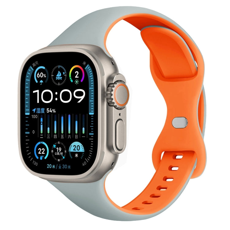 For Apple Watch Ultra 2 49mm Two Color Slim Butterfly Buckle Silicone Watch Band