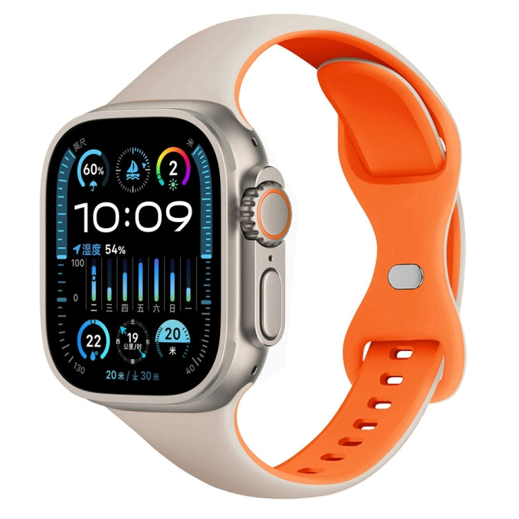 For Apple Watch Ultra 2 49mm Two Color Slim Butterfly Buckle Silicone Watch Band