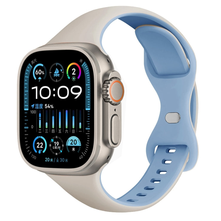 For Apple Watch Ultra 49mm Two Color Slim Butterfly Buckle Silicone Watch Band