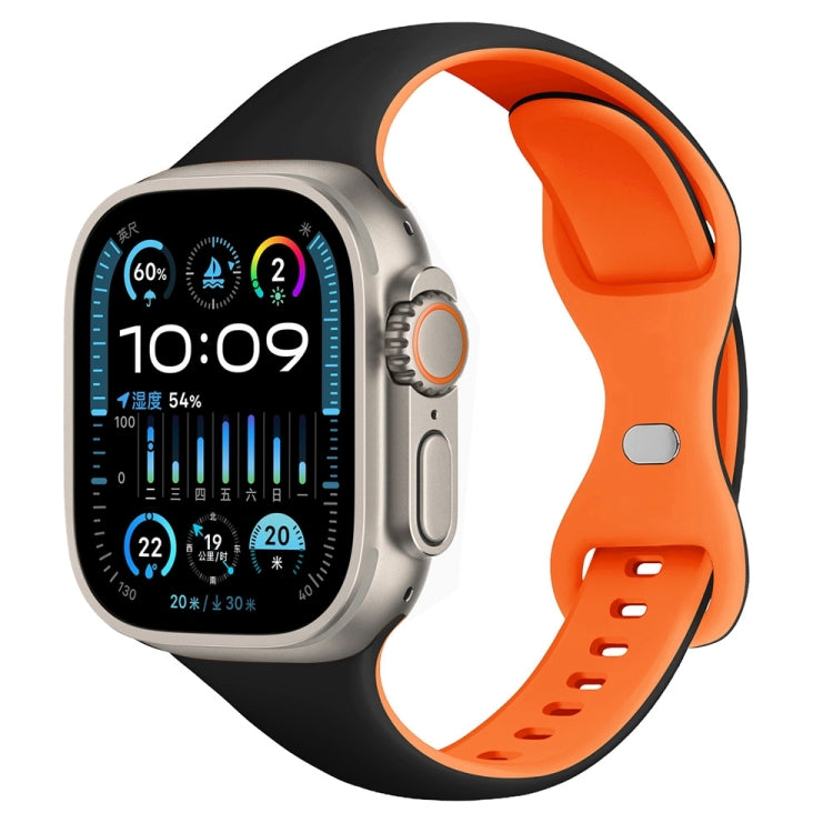 For Apple Watch Ultra 49mm Two Color Slim Butterfly Buckle Silicone Watch Band
